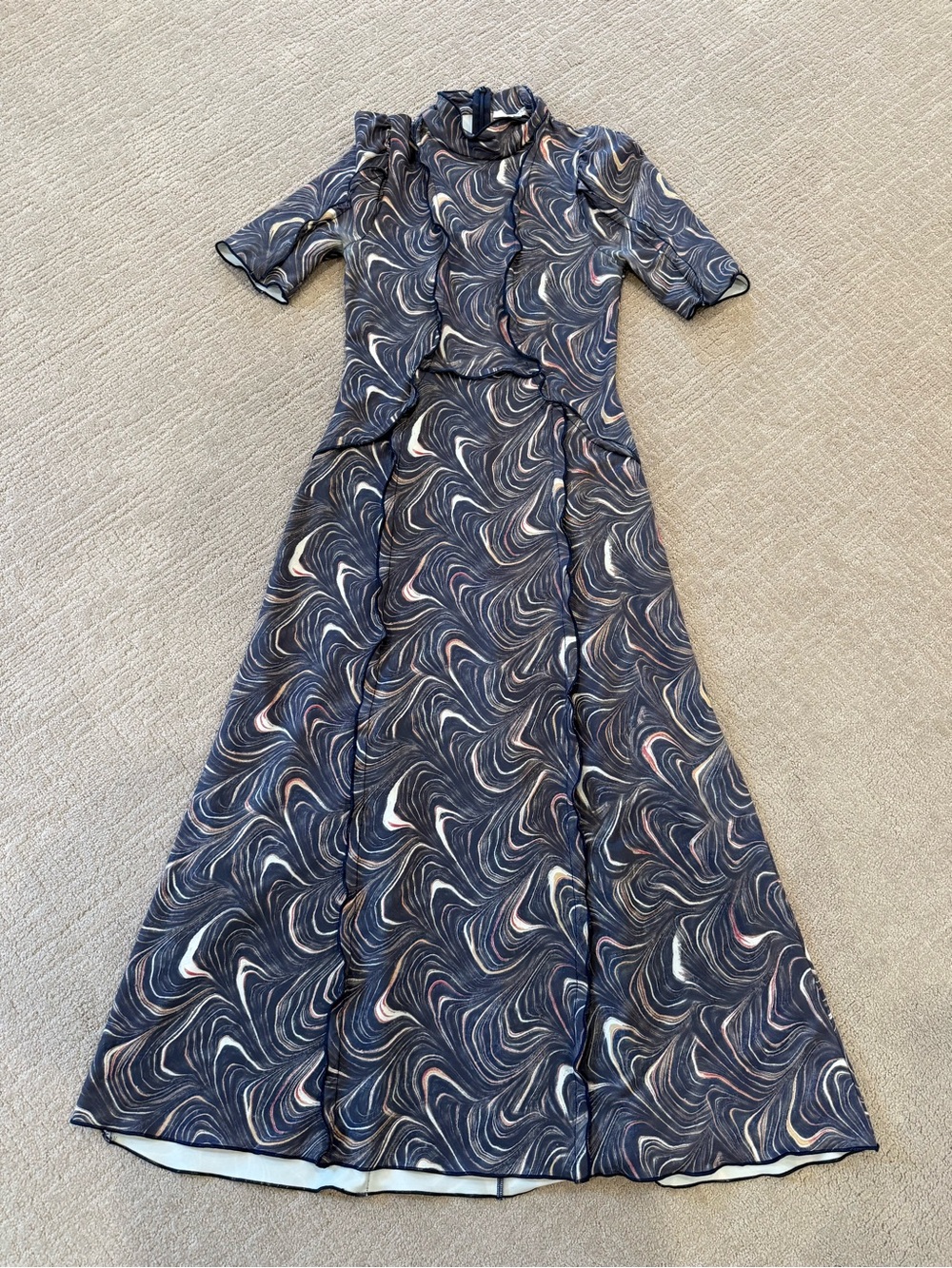 Sea New York Navy Swirl Midi Dress with Cream & Pink Accents